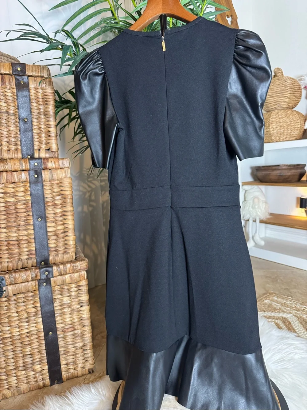Michael Kors Black leather Puff-Sleeve Dress - xs